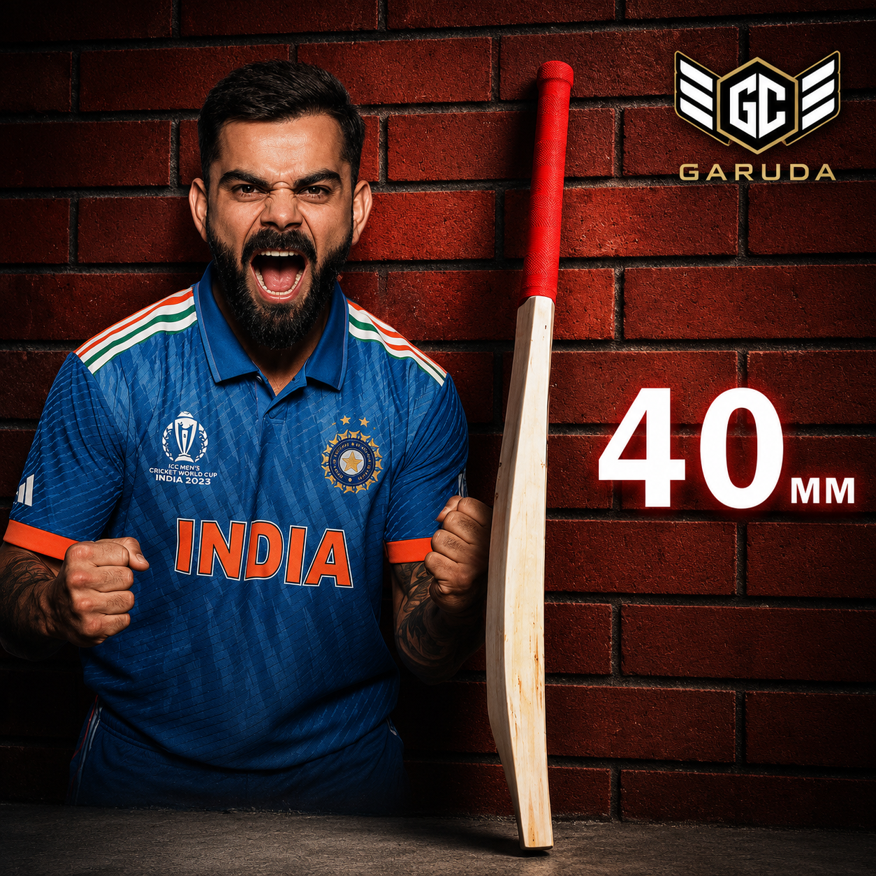 Virat custom bat 40 mm reference